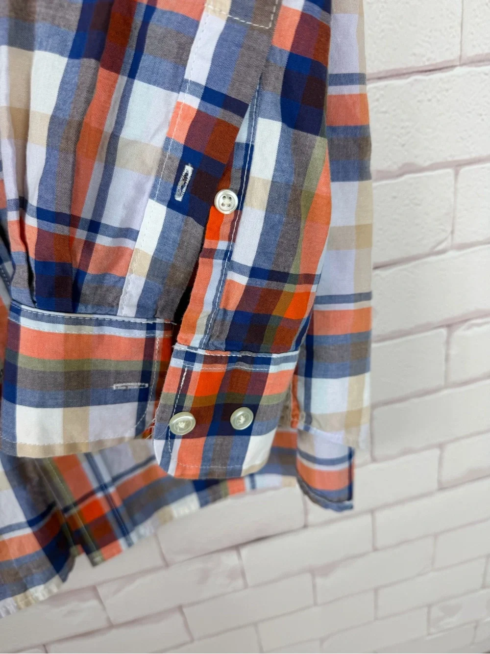 Banana Republic Orange, Blue & White Plaid Button-Down Shirt